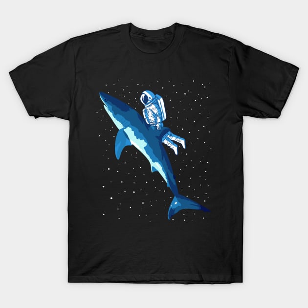 Astronaut on white shark T-Shirt by albertocubatas